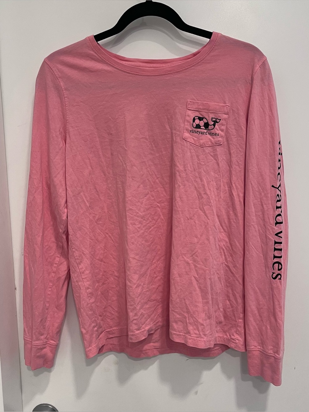 Vineyard Vines Pink Long-Sleeve Pocket Tee Logo Whale Medium Cotton